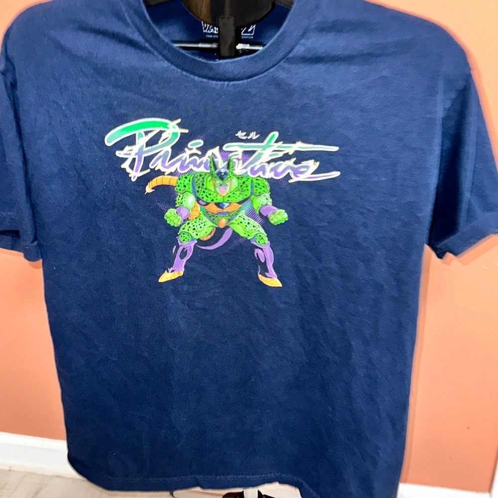 Dragon Ball Z Primitive Cell Painting Tee Shirt Anime Graphic Top Large Navy